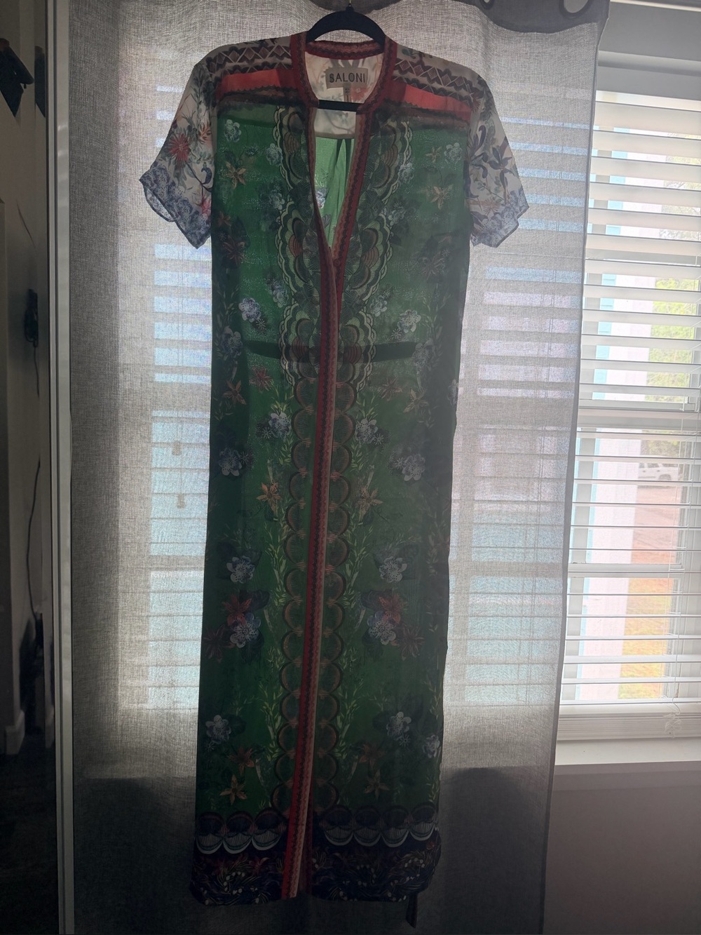 SALONI Coral-Trim Floral Print Dress - Picture 3 of 5